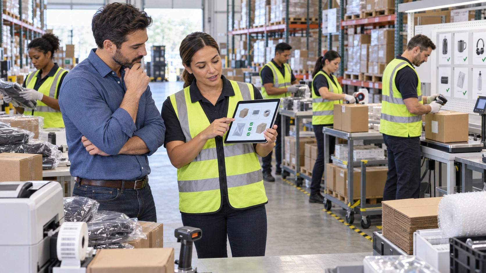 3PL fulfillment team preparing and labeling Amazon FBA inventory according to fulfillment requirements.