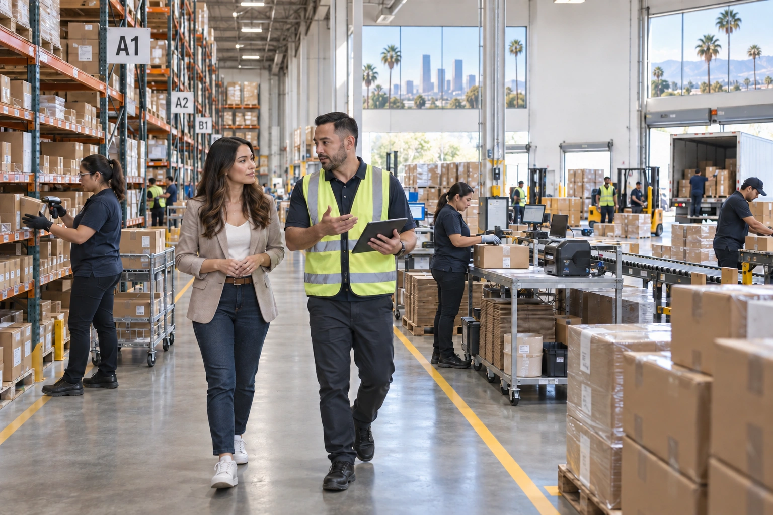 Fulfillment Services team picking, packing, and preparing ecommerce orders at a Los Angeles-area warehouse