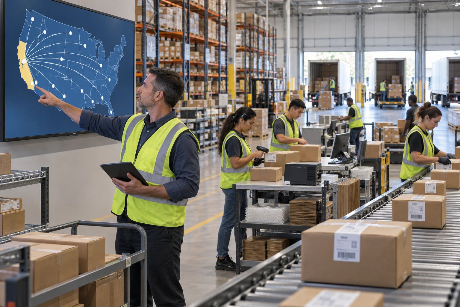 California Fulfillment Center preparing ecommerce packages for nationwide shipping from Los Angeles